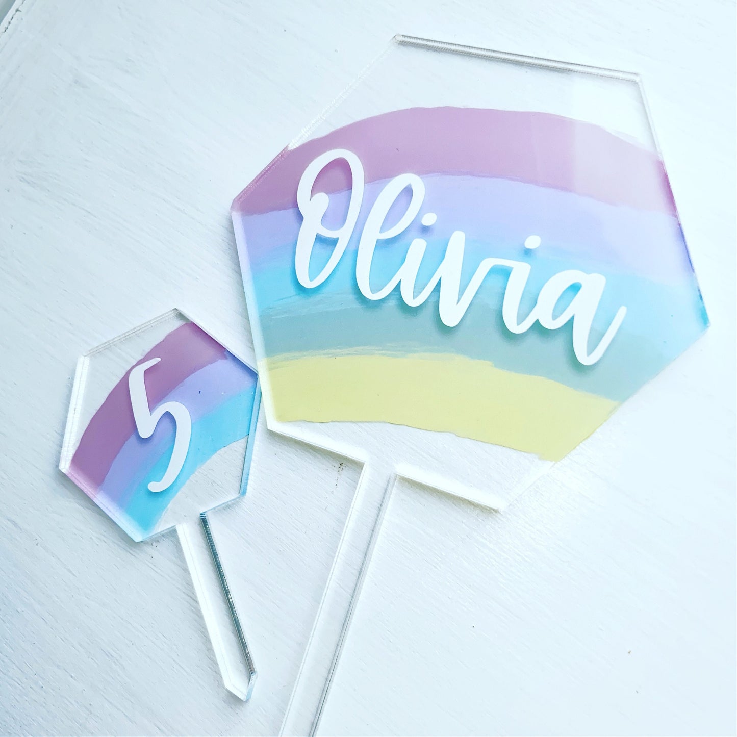 Personalised Hexagon Rainbow Cake Topper