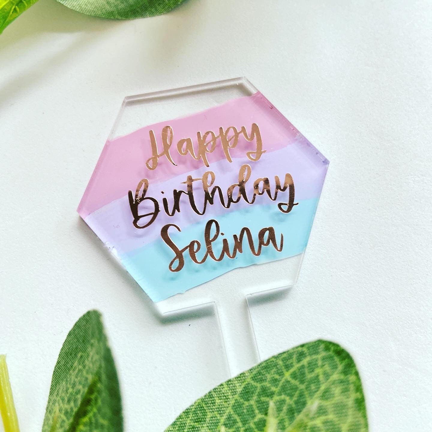 Personalised Hexagon Rainbow Cake Topper