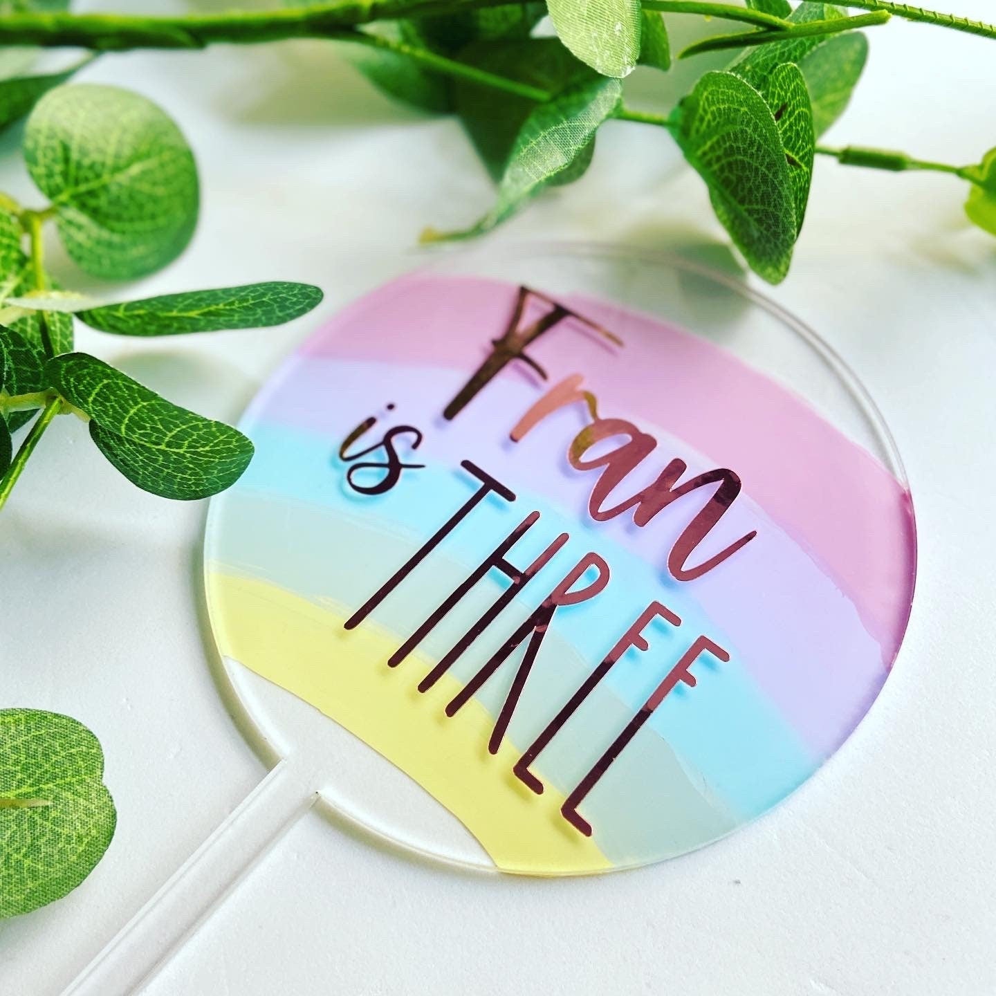 Personalised Pastel Rainbow Acrylic Circle Cake Topper