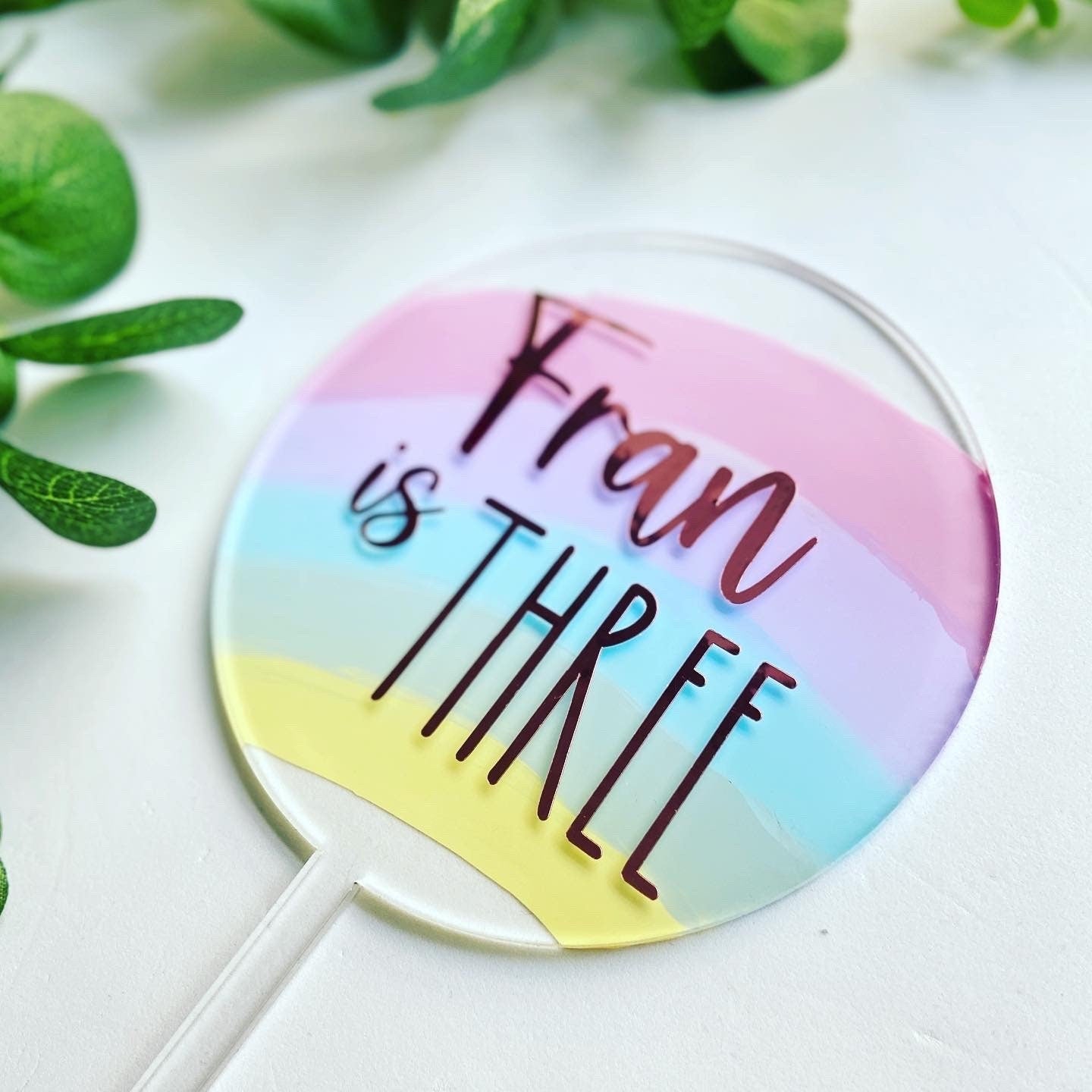 Personalised Pastel Rainbow Acrylic Circle Cake Topper