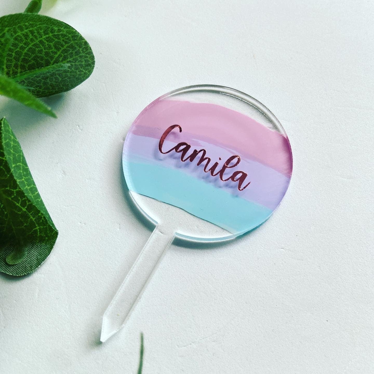 Personalised Pastel Rainbow Acrylic Circle Cake Topper