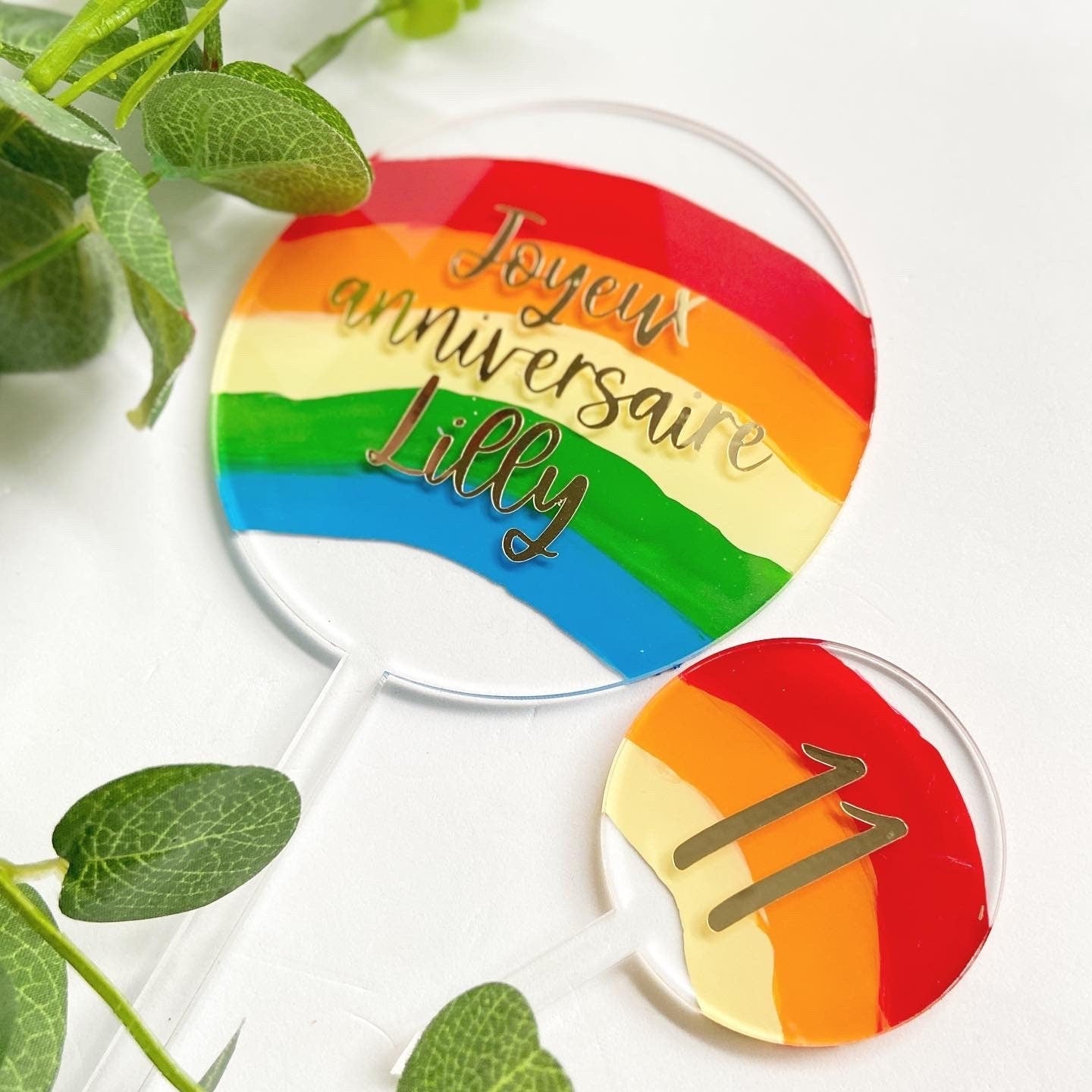 Personalised Bright Rainbow Cake Circle Topper