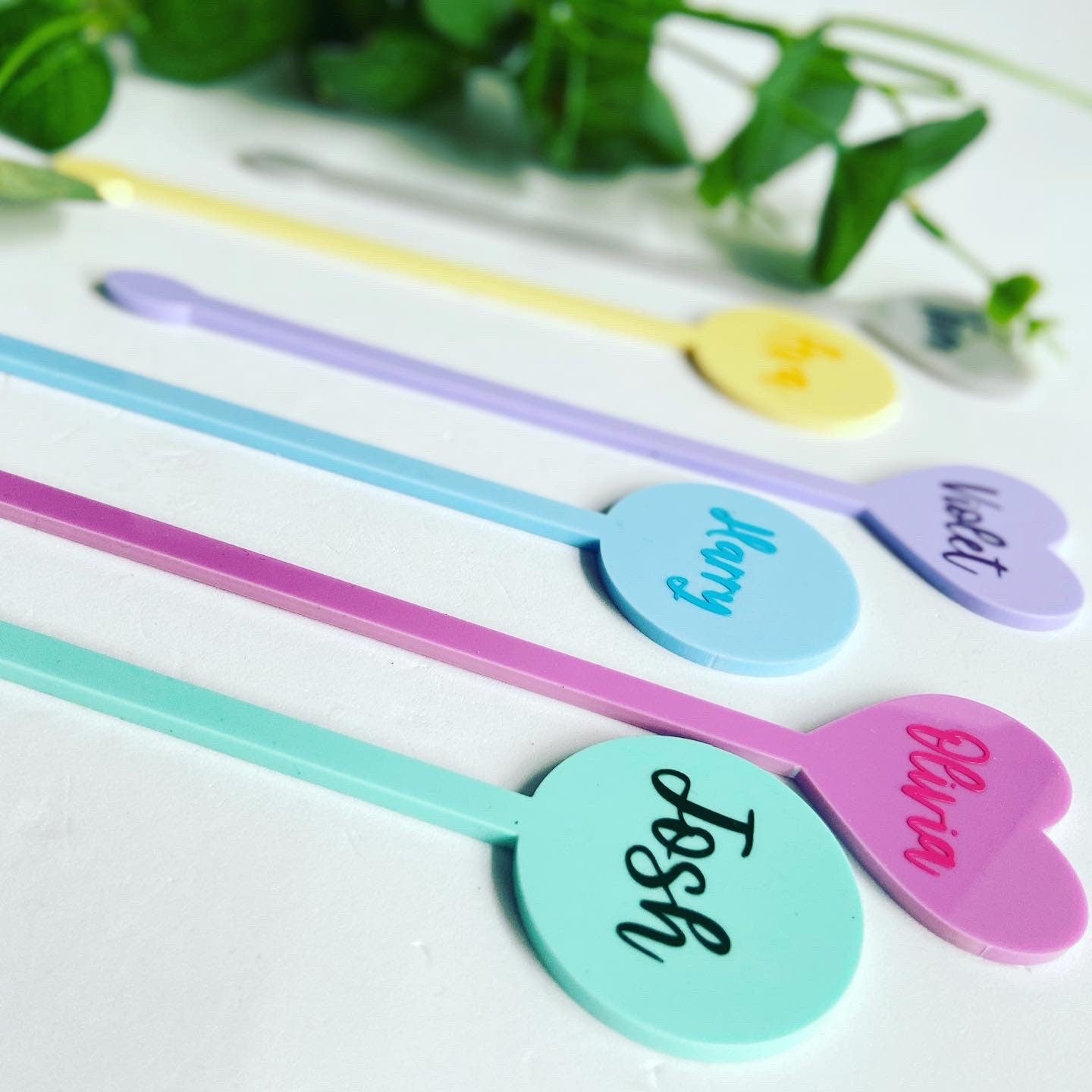 6 x Personalised Colourful Acrylic Drink Stirrers