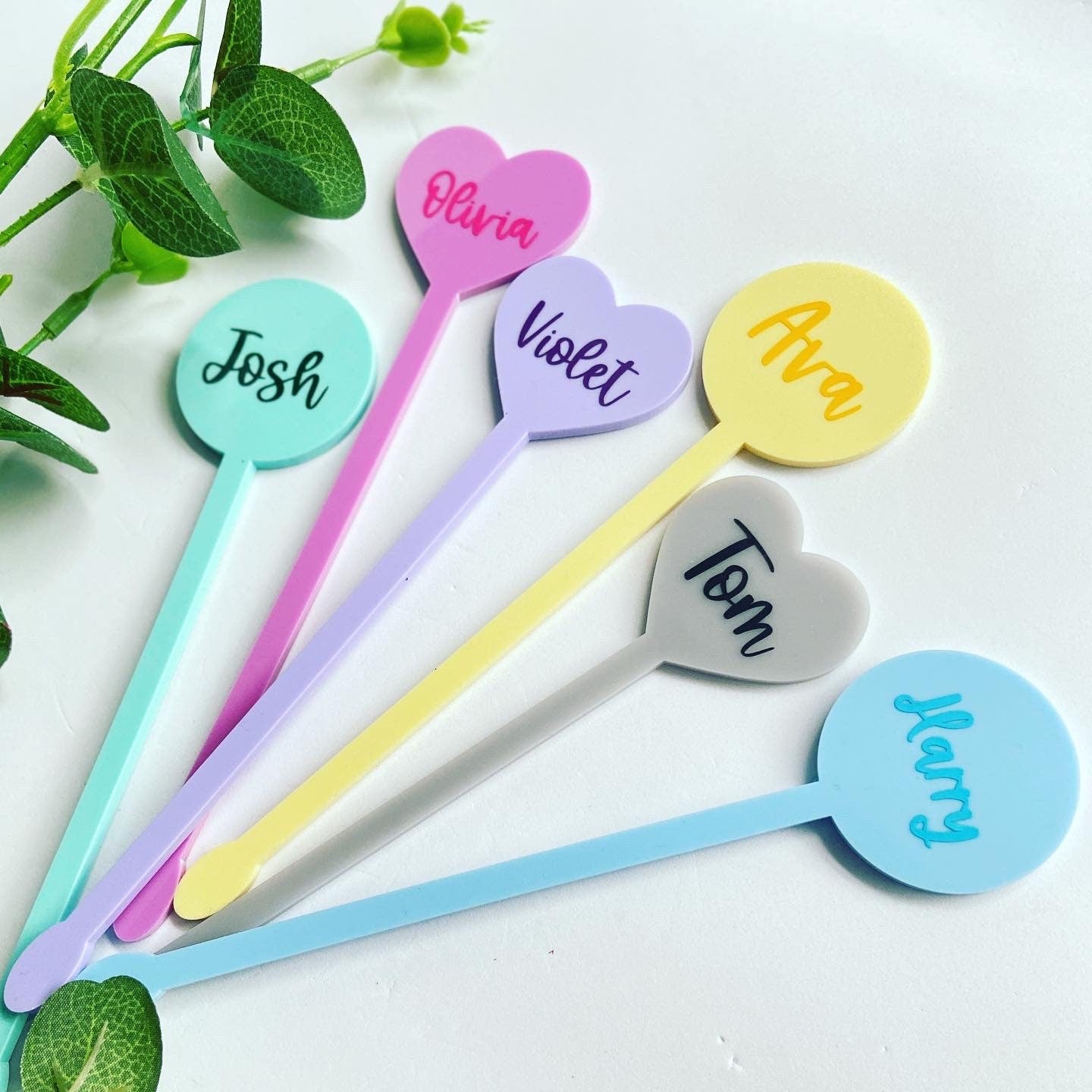 6 x Personalised Colourful Acrylic Drink Stirrers