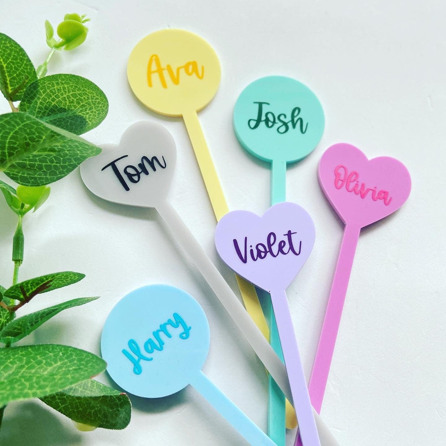 6 x Personalised Colourful Acrylic Drink Stirrers