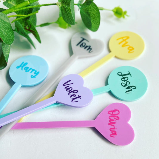 6 x Personalised Colourful Acrylic Drink Stirrers